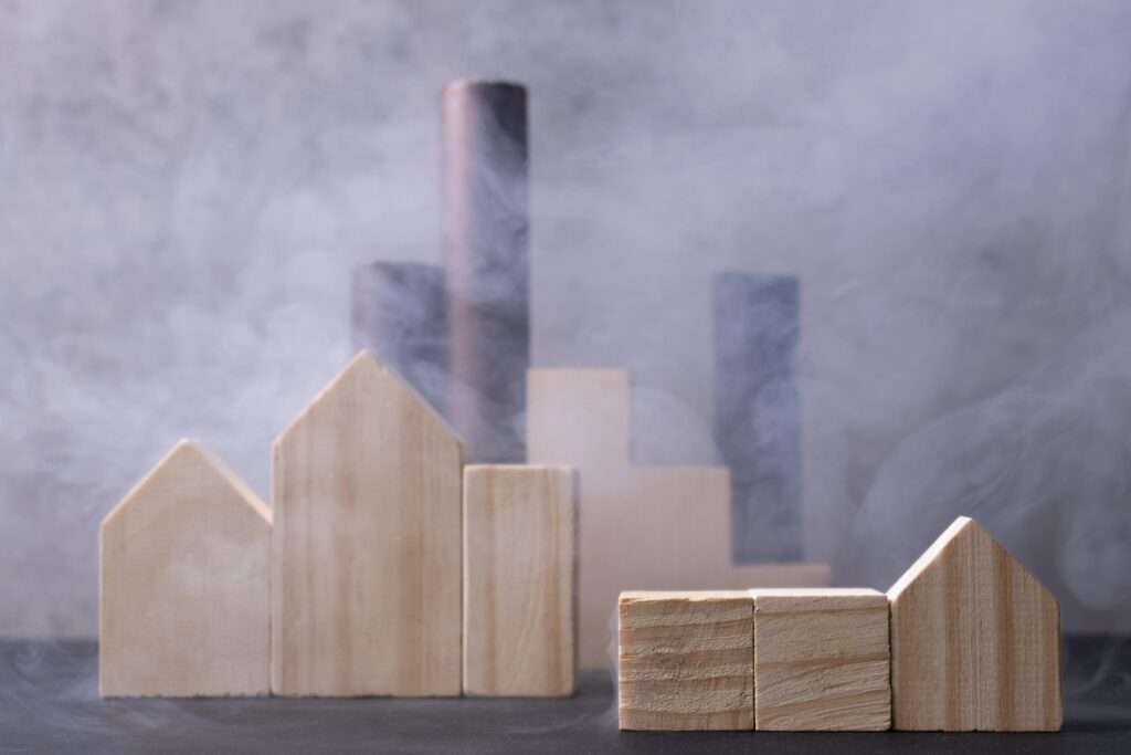Wooden blocks formed as houses