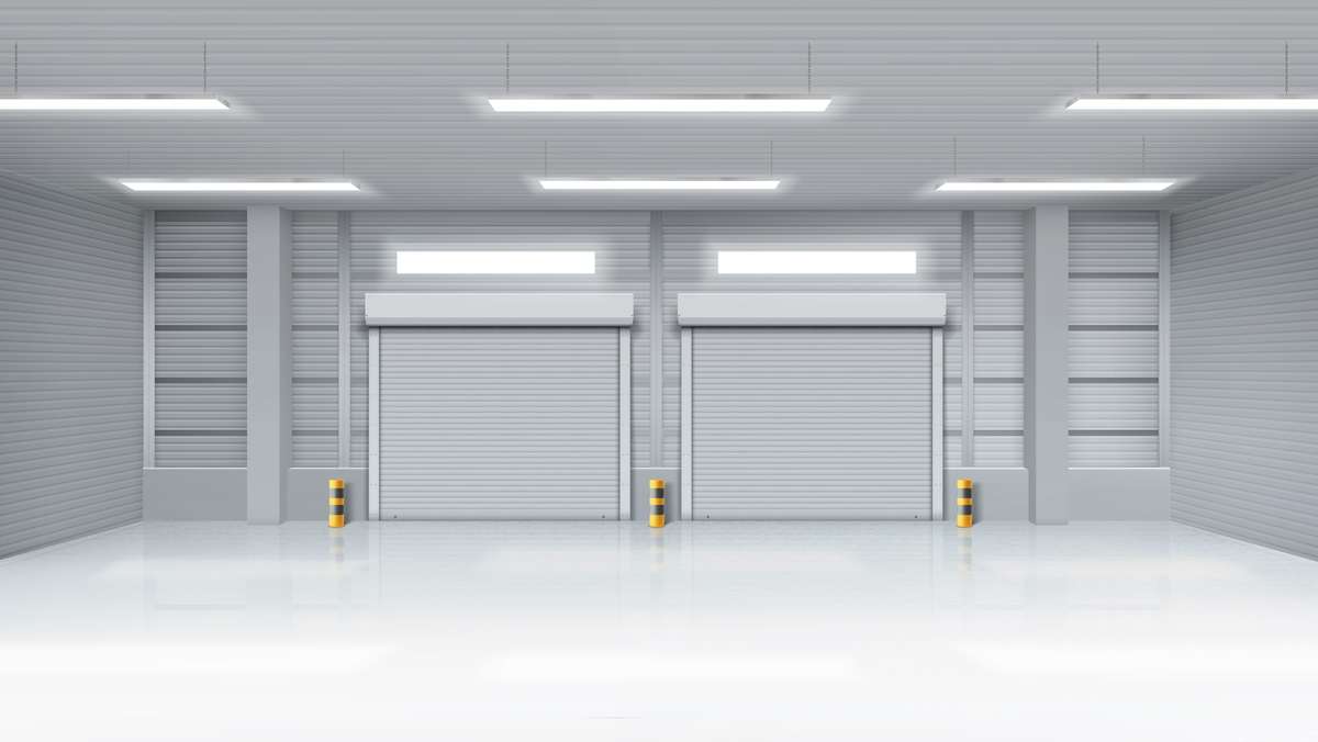 A tidy, well-lit metal garage