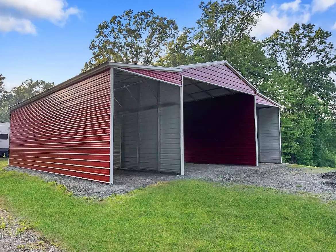 A red metal barn