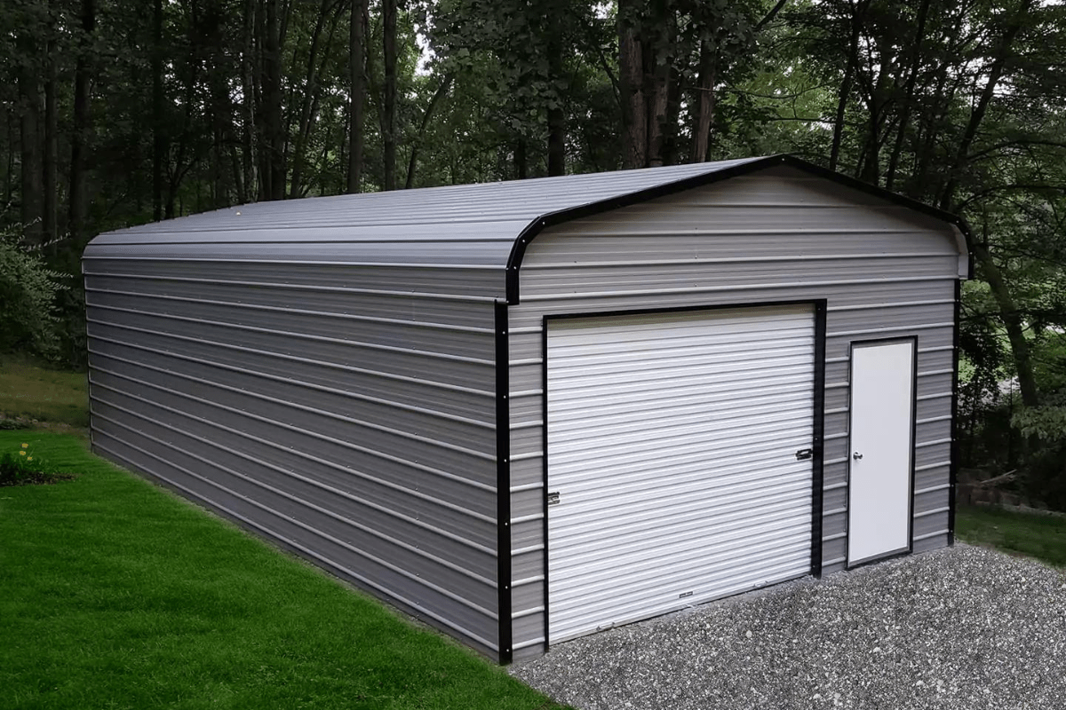 Metal garage with a regular roof style and simple design