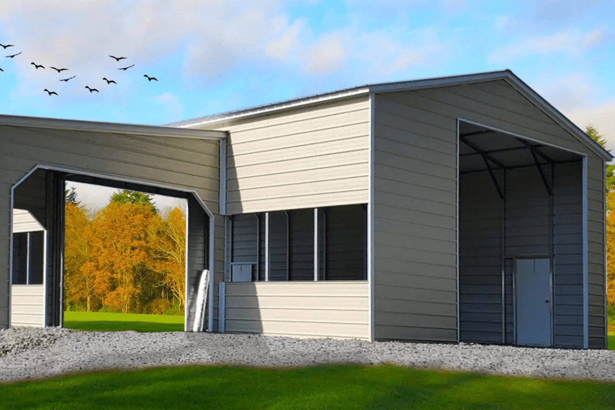 Custom Metal Building With A Lean-to