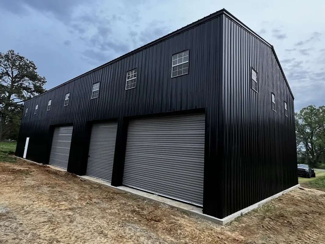 A black-colored metal building.