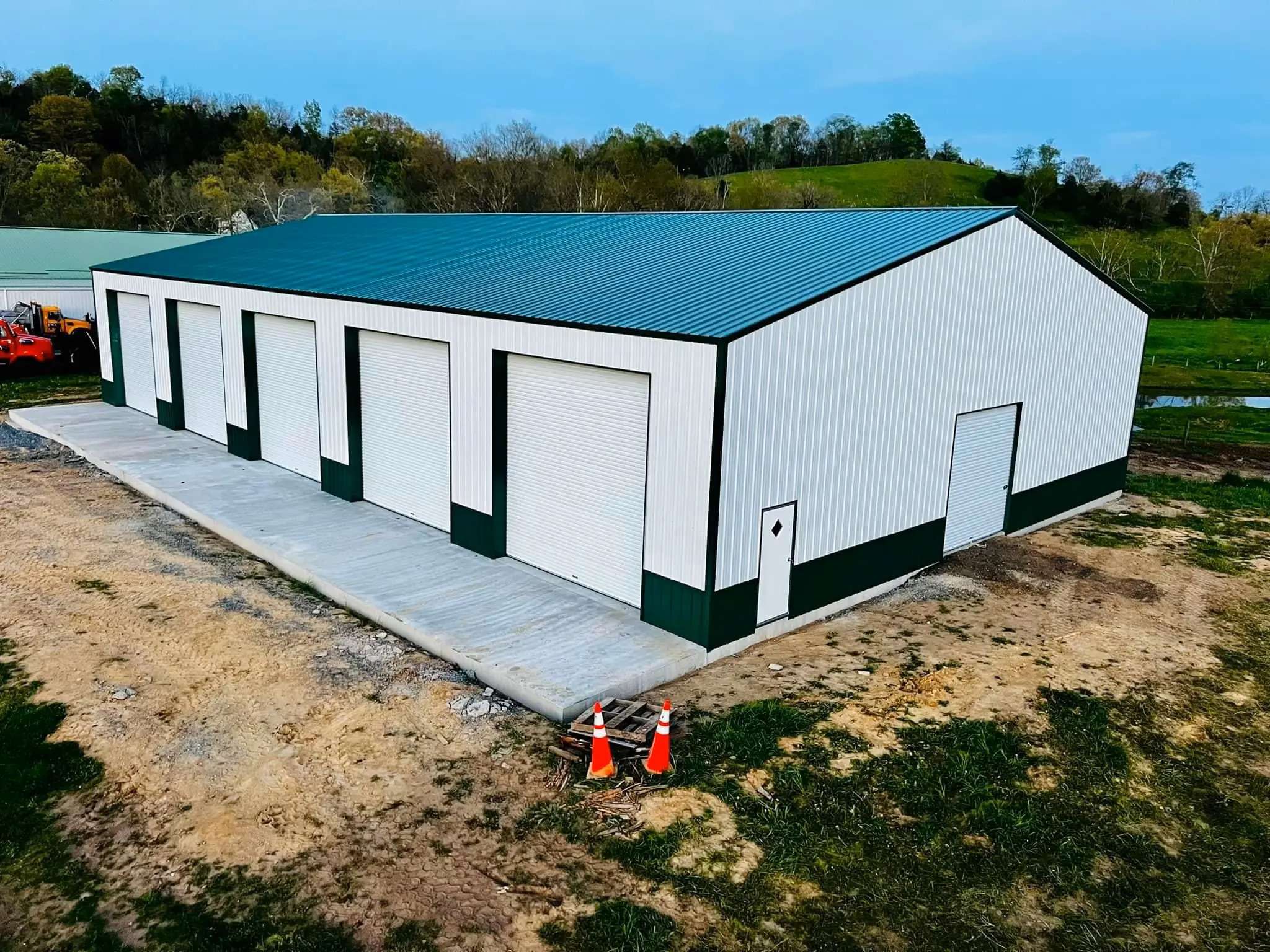 An aerial view of a huge commercial metal buildings.