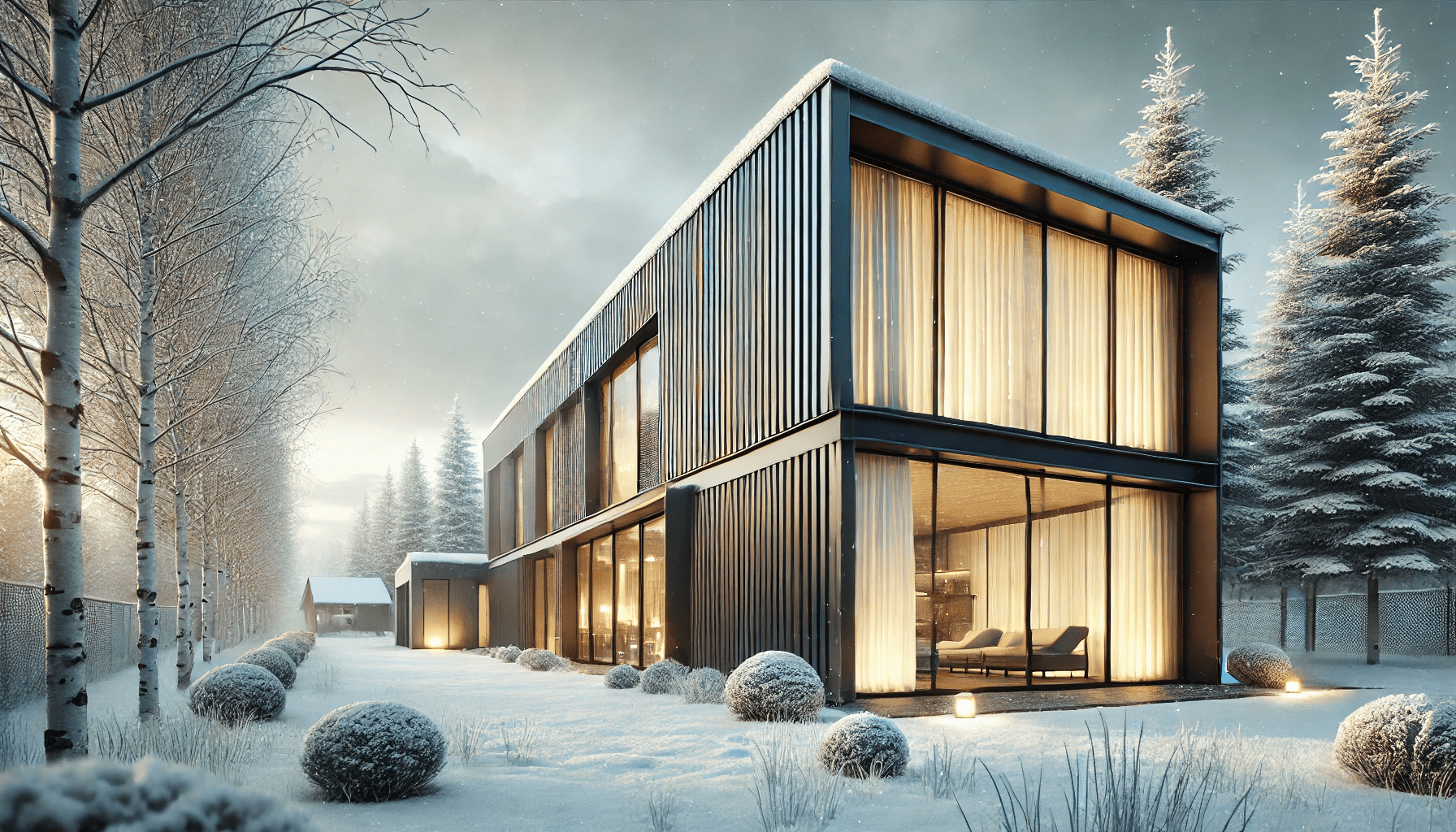 metal building in a snowy winter landscape