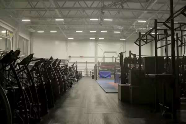 A fitness center in steel buildings turning off its lights for the day