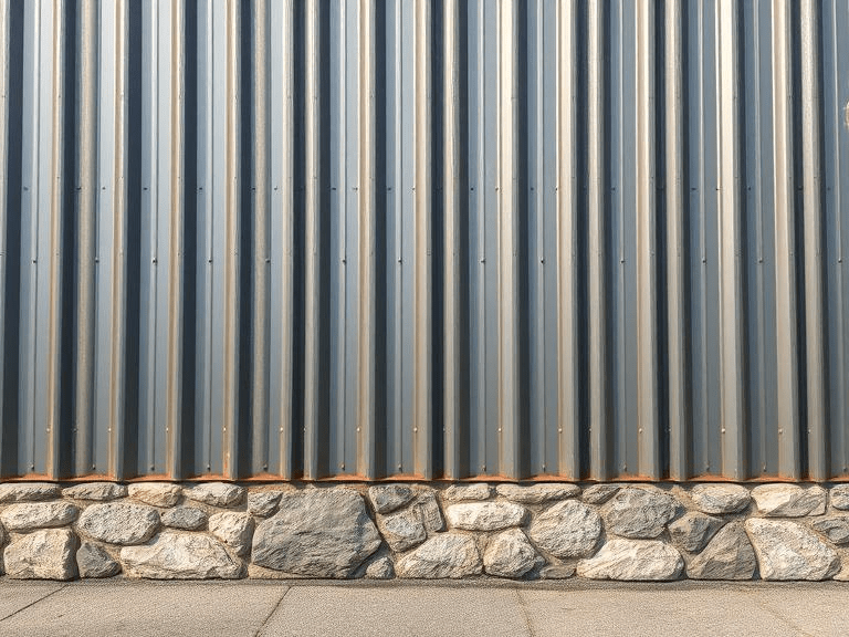 Veneer stones used to enhance the exterior of a metal building