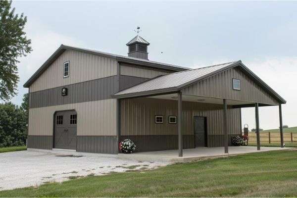 A barn-style building, also known as a barndominium
