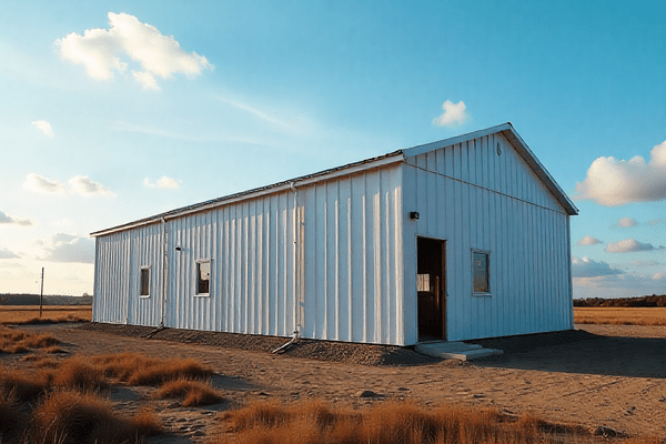 Gray prefab steel building construction showcasing why prefab steel buildings are cheaper.